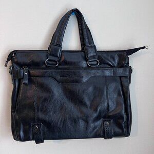 Georgio Armani Black Leather Laptop Bag - Zipper Repair Required